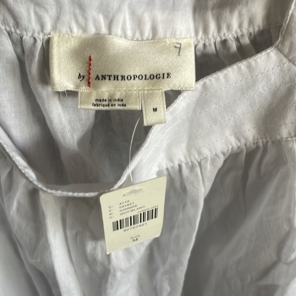 ANTHROPOLOGIE Top Embroidered Floral Colorful Cotton White Red Blue Size Medium - Picture 4 of 5